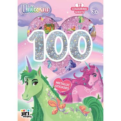 Obrázek 100 metalických samolepek s omalovánkovými listy Jednorožci
