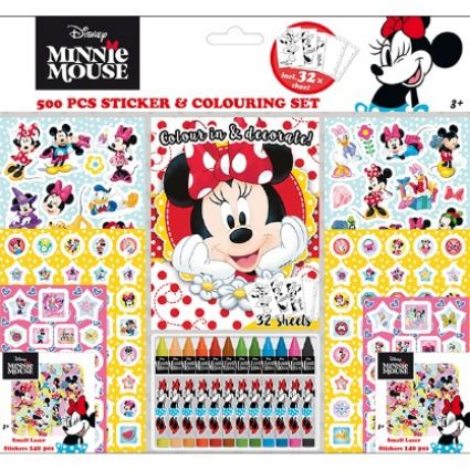 Obrázek Samolepkový set s omalovánkami a voskovkami 500ks Minnie